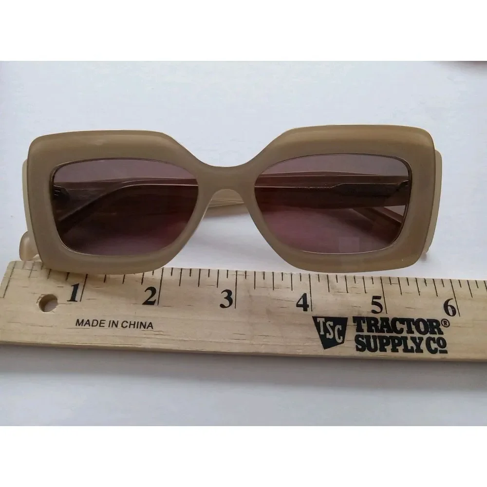Zara Women Layered Frame Two Tone Beige Tan Arsty Fashion Sun Glasses‎ NWOT